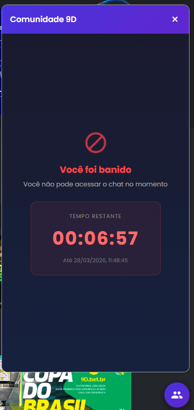 Tela de banimento do usuário