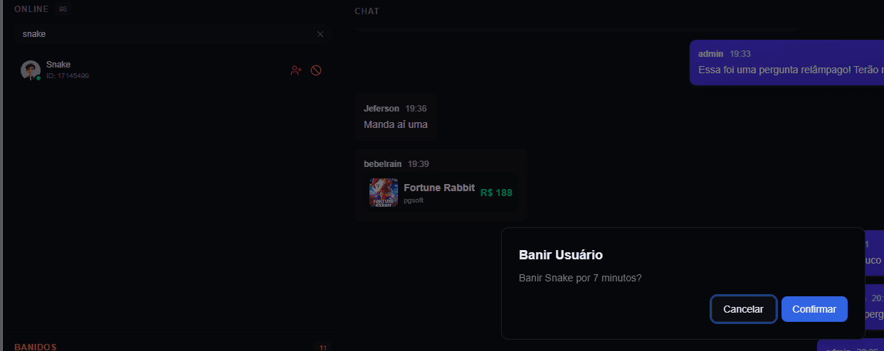 Painel de moderação e banimento de usuários